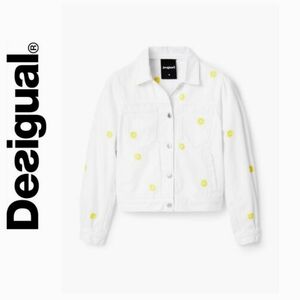 NWT Desigual White Jean Jacket with sunflower embroidery, size XL